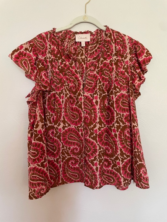 Cleobella Tops - Cleobella Pink and Brown Paisley Ruffled Sleeve Blouse